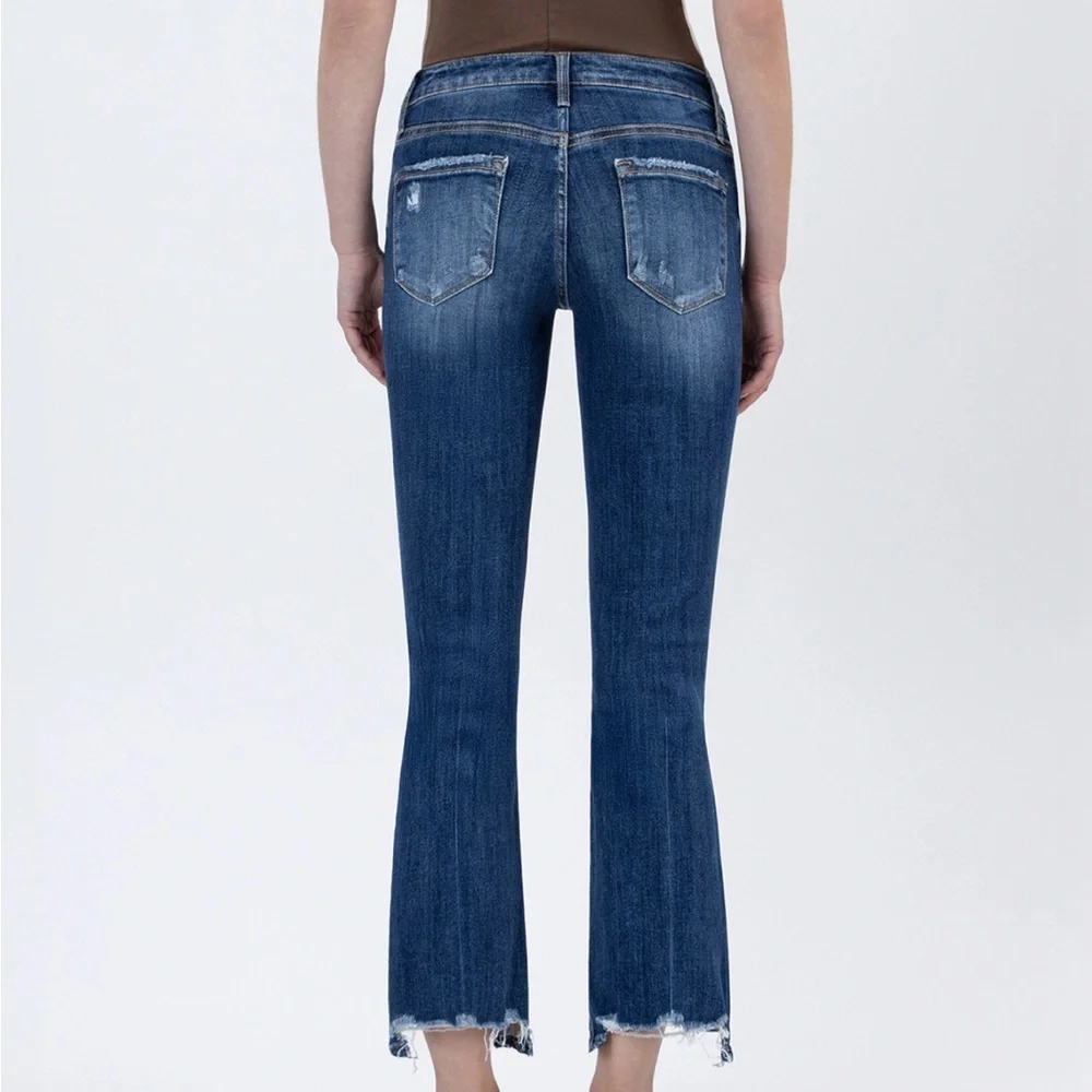 Lovervet by Vervet Jeans Mid Rise Slant Step Hem Crop Kick Flare LV1163 20W - Picture 2 of 7